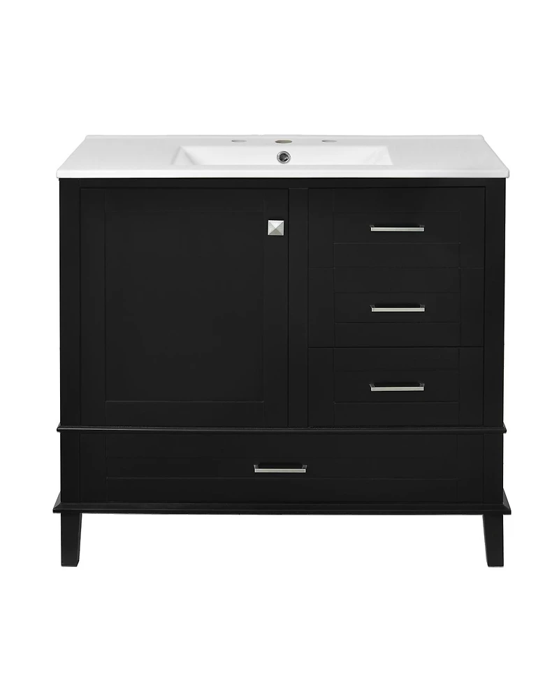 Sillysis Bathroom Vanity with Ceramic Sink, Solid Pine Frame, Soft Close Drawers & Door for Small Spaces