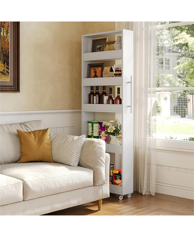 Tribesigns 5-Tier Tall Narrow Storage Cart on Wheels, 63 '' Mobile Shelf Organizer, Rolling Utility Cart for Kitchen, Dining Room, Small Spaces