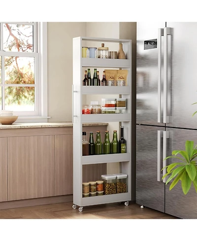 Tribesigns 5-Tier Tall Narrow Storage Cart on Wheels, 63 '' Mobile Shelf Organizer, Rolling Utility Cart for Kitchen, Dining Room, Small Spaces