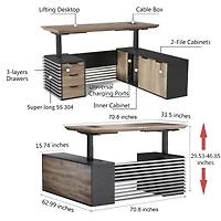 logicfox Adjustable Height L Shaped Executive Standing Desk with Drawers Business Workstation