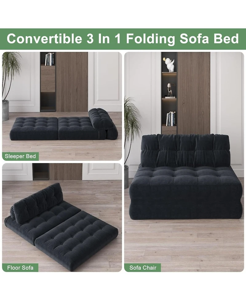 gaomon Folding Sofa Bed, Futon Sofa Bed, Floor Folding Couch for Living Room, Convertible Sleeper Chair with Pillow Foldable Mattress Back Support