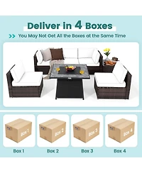 Gymax Set of 7 Patio Furniture w/ 35'' Propane Gas Fire Pit Table & Waterproof Cover