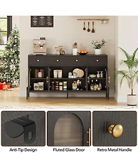 gaomon 62 Inch Modern Sideboard Cabinet 3 Drawers and 3 Glass Doors Anti Tip Safety