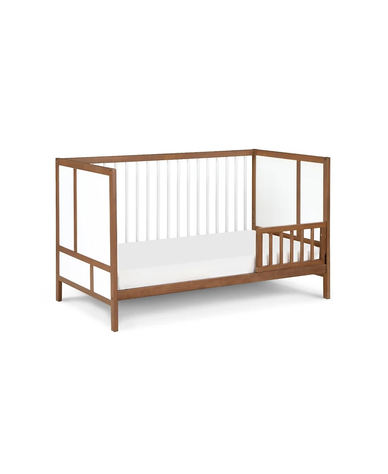 flynama 3in1 Convertible Crib with Solid End Panels Geometric Lines Solid Wood Three Adjustable Mattress Heights for Baby Nursery