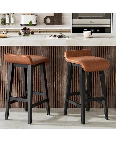 gaomon 26.2" Bar Stools Set of 2, Modern Upholstered Kitchen Stools with Low Back, Footrest & Wood Legs, Counter Height for Kitchen or Dining
