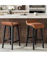 gaomon 26.2" Bar Stools Set of 2, Modern Upholstered Kitchen Stools with Low Back, Footrest & Wood Legs, Counter Height for Kitchen or Dining