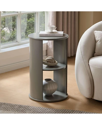 Kings Brand Furniture Round Side Table with Storage, 3-Tier Small Accent End for Living Room, Bedroom, Bedside, Office, Space-Saving Nightstand