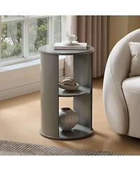 Kings Brand Furniture Round Side Table with Storage, 3-Tier Small Accent End for Living Room, Bedroom, Bedside, Office, Space-Saving Nightstand