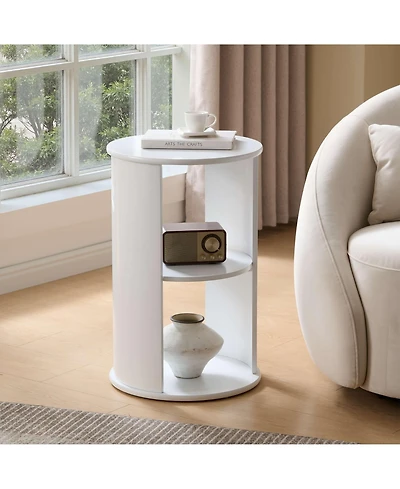 Kings Brand Furniture Round Side Table with Storage, 3-Tier Small Accent End for Living Room, Bedroom, Bedside, Office, Space-Saving Nightstand