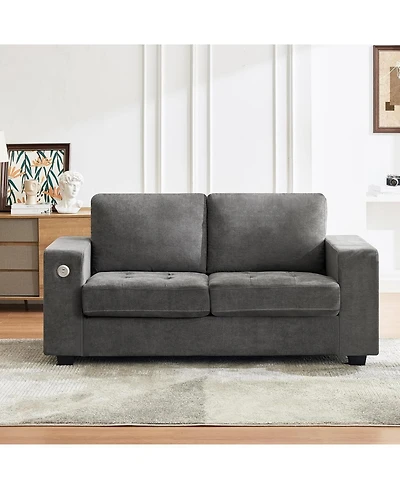 gaomon 70" Versatile Contemporary Sectional Sofa in Chenille Fabric for Two with Usb Charging Port and Side Storage Pocket, Fabric Cover Removabl