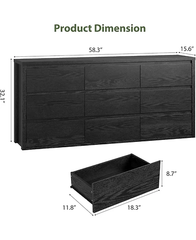 gaomon Vintage Farmhouse 9 Drawer Dresser Anti Tip Safety Design
