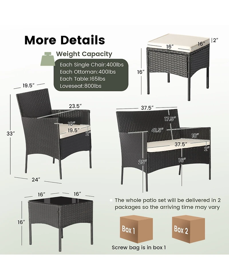 Gymax 7PCS Outdoor Wicker Sofa Set Patio Rattan Sofa Set w/ Coffee Tables & Ottomans