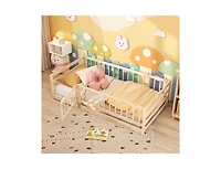 Slickblue Kids Twin Floor Bed with Safety Fence and Playhouse Door - 41