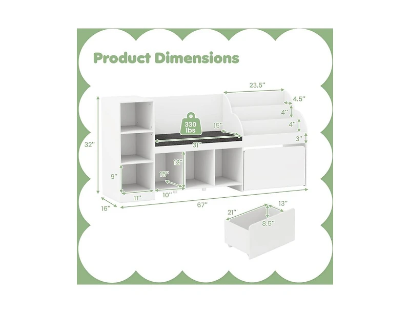 Slickblue Kids 4-in-1 Bookcase and Toy Organizer with Reading Nook