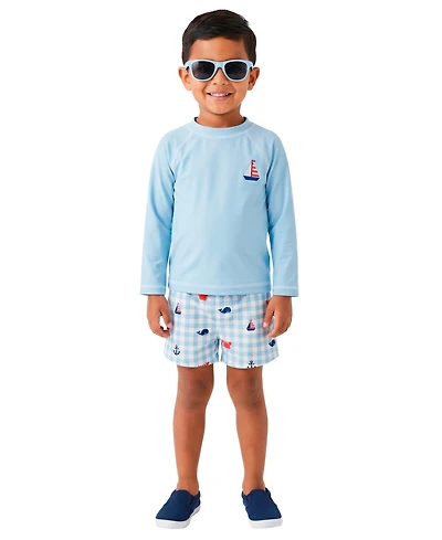 Sperry Baby Boys' Long-Sleeve Rashguard, Swim Trunks and Sunglasses, 3-Piece Set