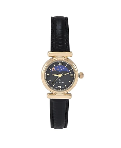 Peugeot Women's Petite 25mm Sun-Moon Watch with Glossy Leather Strap