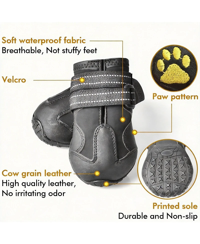Dog Boots with Reflective Straps for Large Dogs - Waterproof, Anti-Slip, and Comfortable