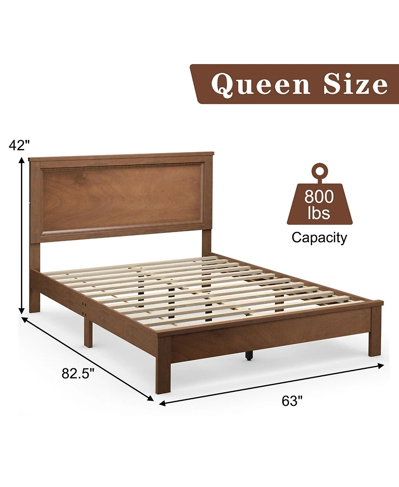 Gymax Bed Frame Platform Slat High Headboard Bedroom Rubber Wood Leg