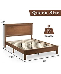 Gymax Bed Frame Platform Slat High Headboard Bedroom Rubber Wood Leg