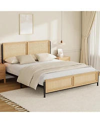gaomon Bed Frame with Natural Rattan Headboard and Footboard