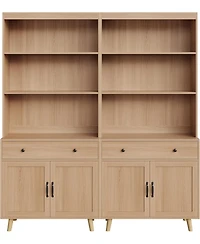 gaomon Tall Bookshelf with Storage Cabinet, Wood Bookcase with 4 Doors and 2 Drawer & Open Shelves, Freestanding Display Bookshelves for Home Office