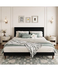 gaomon Platform Bed Frame with Headboard, Corduroy Upholstered Bed, Wooden Slats Support, Noise-Free Easy Assembly.