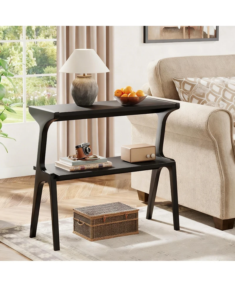 Yigii Narrow End Table 2-Tier Slim Sofa Side Solid Wood Farmhouse Tall Storage Shelf Modern Skinny Bedside