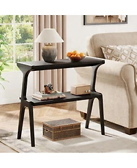 Yigii Narrow End Table 2-Tier Slim Sofa Side Solid Wood Farmhouse Tall Storage Shelf Modern Skinny Bedside