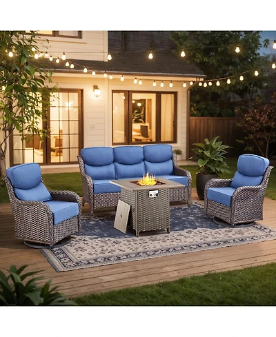 Gymojoy 4 Piece Patio Furniture Set with Fire Pit Table, Swivel Rocker Chair, Seat Sofa, Seats Outdoor Conversation for Lawn Garden Backyard