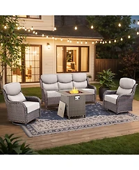 Gymojoy 4 Piece Patio Furniture Set with Fire Pit Table, Swivel Rocker Chair, Seat Sofa, Seats Outdoor Conversation for Lawn Garden Backyard