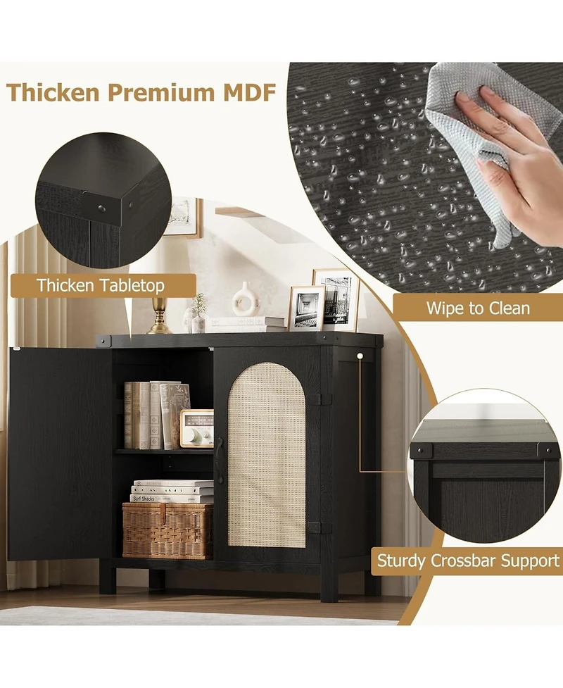 gaomon Rattan Sideboard Buffet Cabinet, Farmhouse Boho Coffee Bar Storage Console for Dining Room or Hallway