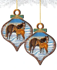 Designocracy 2 Piece Horses Scenery Wood Ornament Set