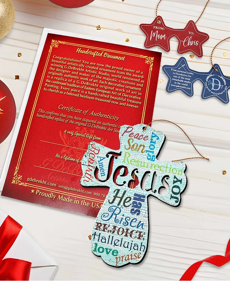 Designocracy 2 Piece Jesus Cross Easter Wood Ornament Set