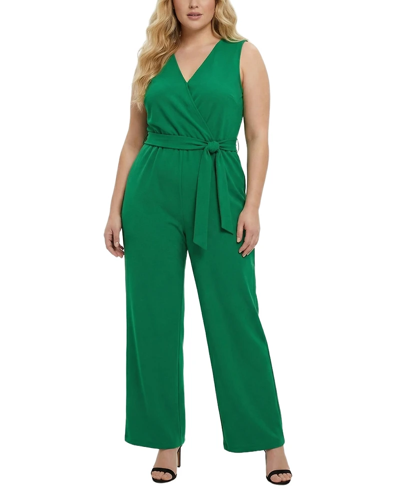 Ny Collection Plus Sleeveless Belted Jumpsuit