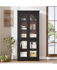 gaomon 70" Tall Kitchen Pantry Cabinet - Modern Display with 4 Arched Glass Doors and Adjustable Shelves, Versatile Cupboard Organizers