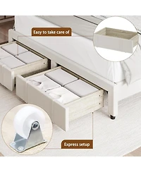 Gaomon Queen Upholstered Platform Bed Frame with Storage Drawers Solid Wood Slats No Box Spring Needed
