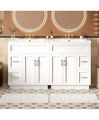 Sillysis 60" Double Sink Bathroom Vanity with Dual Smc Resin Basins, Soft Close Drawers & Adjustable Shelves for Large Bathrooms
