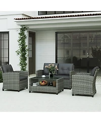 Outsunny 4 Piece Patio Furniture Set, Wicker Loveseat, Chairs & Table