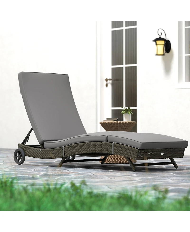 Outsunny Chaise Lounge Pool Chair, Outdoor Pe Rattan Sun Lounger, Dark Blue
