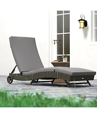 Outsunny Chaise Lounge Pool Chair, Outdoor Pe Rattan Sun Lounger, Dark Blue