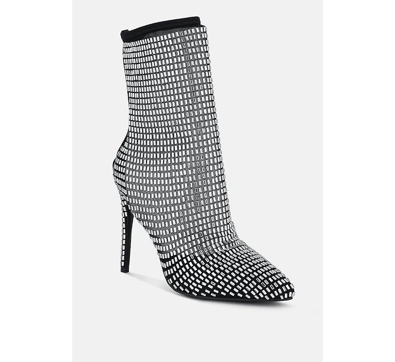 Fortunate Rhinestones Embellished Mesh Boots