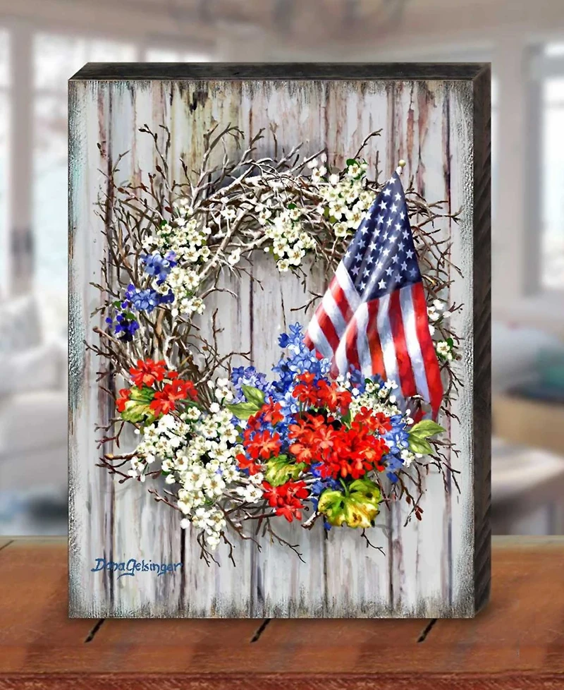 Designocracy Patriotic Wreath by Dona Gelsinger Wooden Block