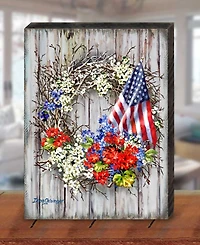 Designocracy Patriotic Wreath by Dona Gelsinger Wooden Block