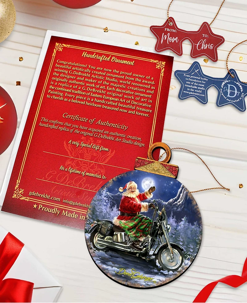 Designocracy by Dona Gelsinger Santa Motorcycle Rider Ornament, Set of 2