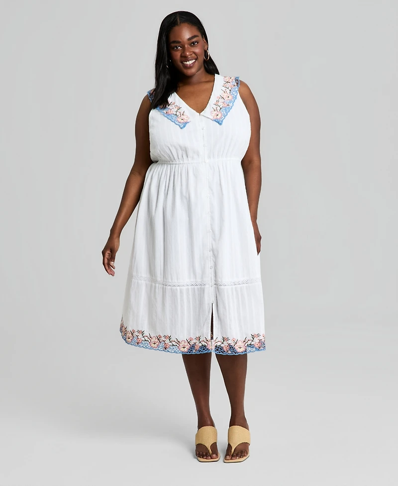 And Now This Trendy Plus Cotton Embroidered Dress, Macy's Exclusive