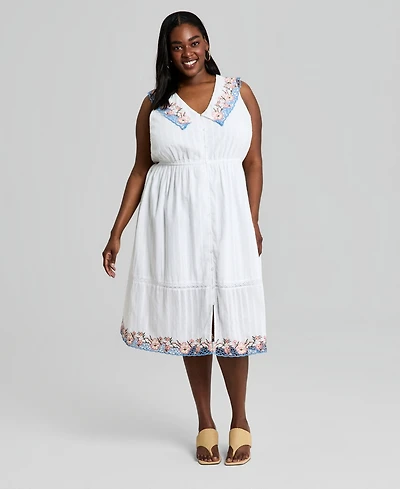 And Now This Trendy Plus Cotton Embroidered Dress, Macy's Exclusive