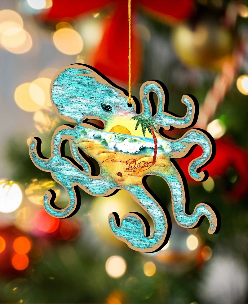 Designocracy Octopus Wooden Ornaments, Set of 2