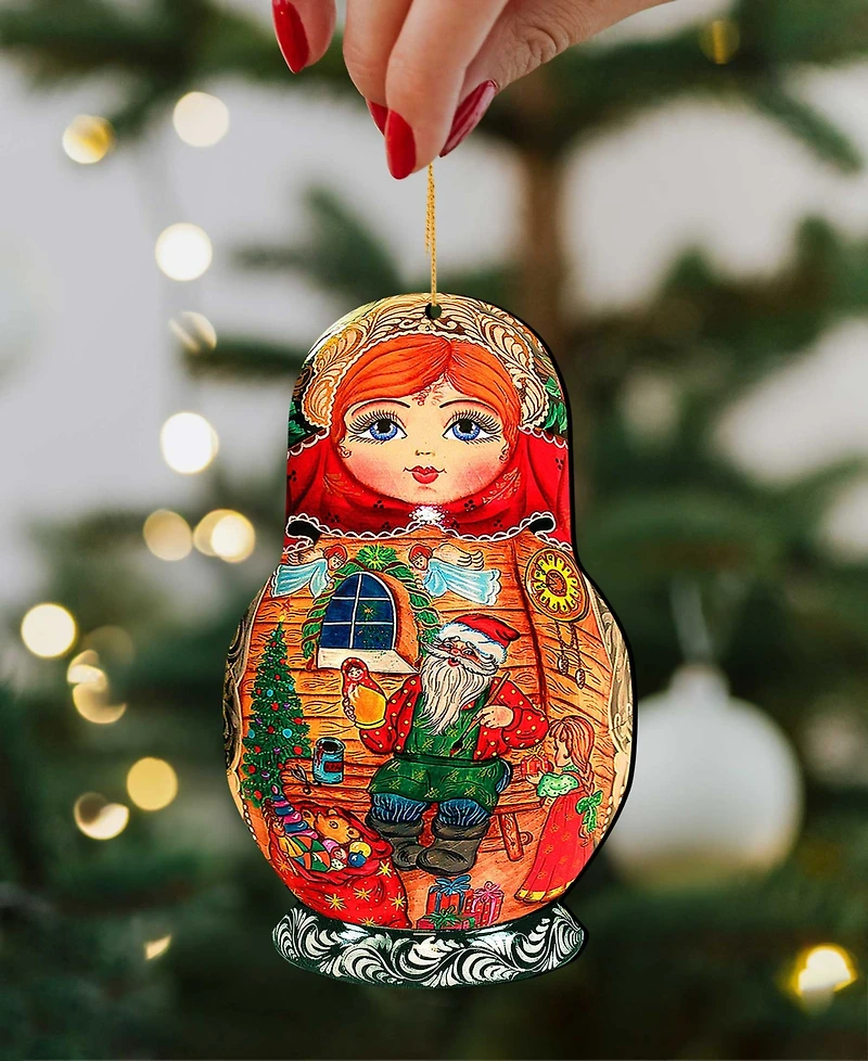 Designocracy Matreshka Doll Wooden Ornaments, Set of 2