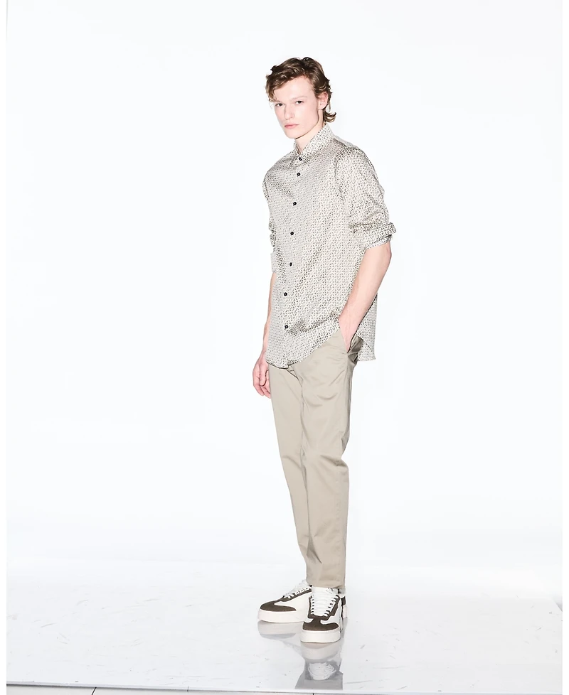 A|X Armani Exchange Men's Long Sleeve Cotton Satin Allover logo Print Shirt