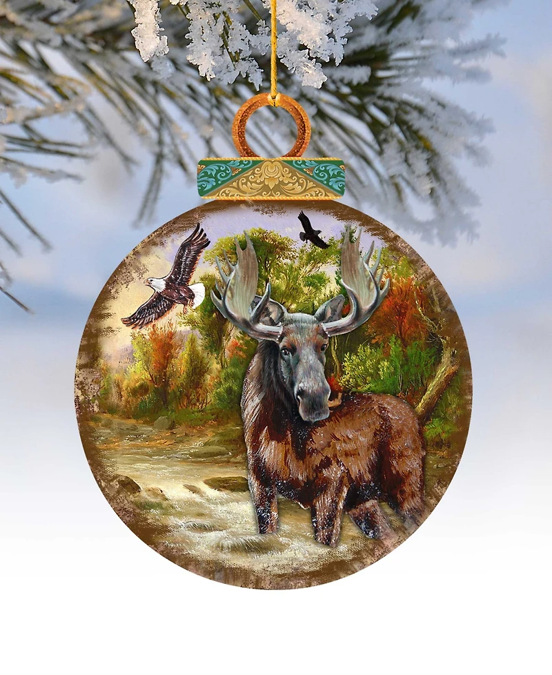 Designocracy Woodsy Moose Ball Wooden Ornaments, Set of 2